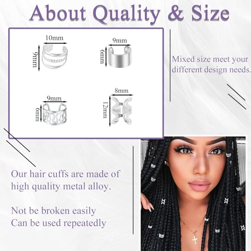 40PCS Hair Jewelry for Braids Silver Hair Cuffs Rings Multi Shape Loc Dreadlock Beads Adjustable Braid Accessories for Women and Girls - color: Gold-6