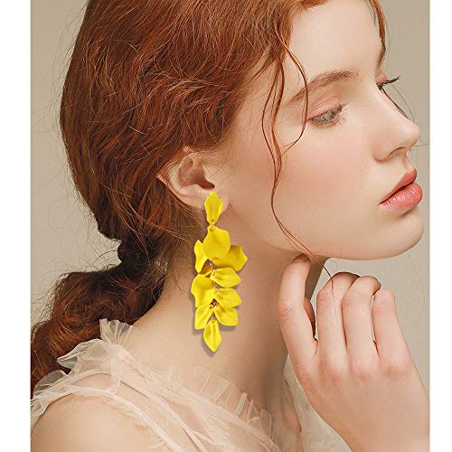 Long Acrylic Rose Petal Earrings Dangle Exaggerated Flower Earrings Drop Statement Floral Tassel Earrings for Women - color: Long Acrylic Rose Petal Earrings-Yellow