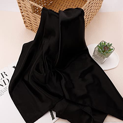 NZKNP Silk-Like Head Scarf - Women's Bandana Wraps - color: 13-black, size: 35"*35"
