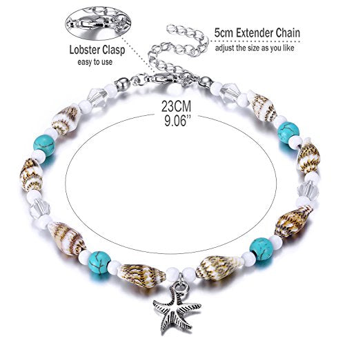 Fesciory Puka Shell Anklet for Women Summer Natural Cowrie Adjustable Ankle Bracelet, Handmade Boho Hawaiian Beach Seashell Jewelry - color: Starfish shell