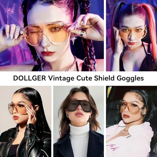 Dollger Oversized One Piece Sunglasses For Women Fashion Men Wrap Around UV400 Shield Goggles - color: 2 Packs: Black+champagne