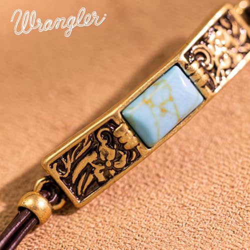 Montana West x Wrangler Faux Leather Wrap Bracelets for Women Western Country Bohemian Cowgirl Turquoise Dainty Jewelry - color: Gold-Turquoise