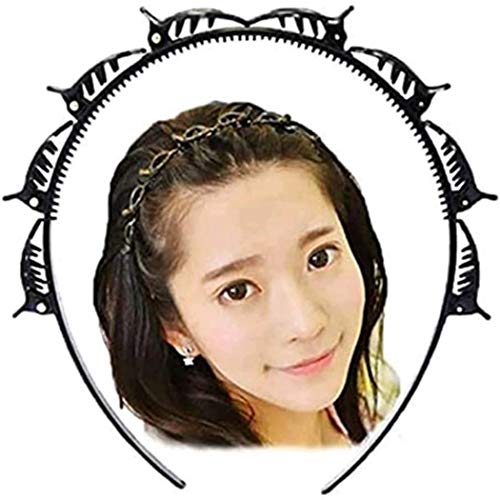 Double Layer Twist Plait Black Headband Hair Tools, Double Bangs Hairstyle Hairpin, Multi-Layer Hollow Woven Headbands, Hairband with Alligator Clip (Black) - color: Black