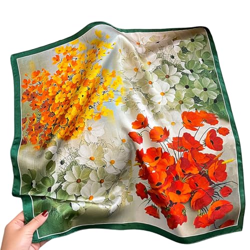 Aufeel Women's 100% Pure Mulberry Silk Small Square Scarf - Neckerchief Women - Silk Headscarf - 21" x 21" - color: Bloom
