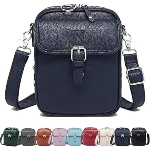 Leather Crossbody Bag for Women,Anti-Theft Messenger Bag with Large Capacity,Built-in Purse Card Slots Shoulder Sling Bag - color: Dark Blue