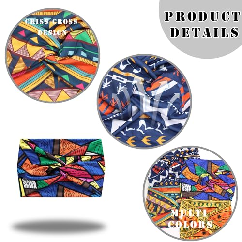 FULZTEY Wide Headband Boho Hair Bands African Style Turban Headbands Knotted Bandana Cute Hair Scarf Non Slip Sweatband Criss Cross Head Wraps For Women Teen Girls Yoga Running 4 Pcs - color: Style 144