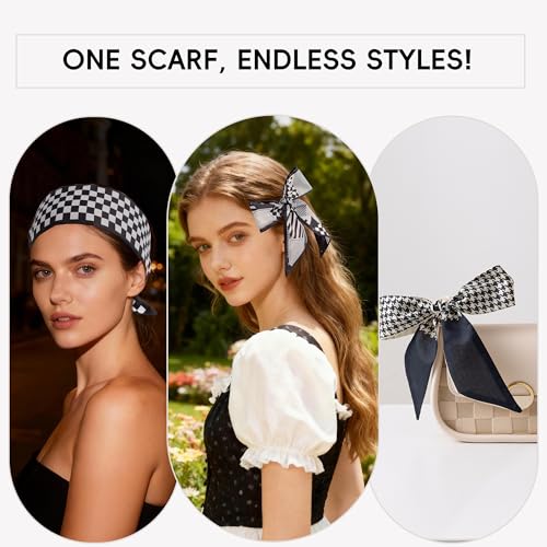 ZXZH 6 Pack Fashion Scarves for Women, Versatile Boho Head Scarf, Satin Scarf for Hair, Neck, Wrist, and Purse Accessories - color: Black & White Check