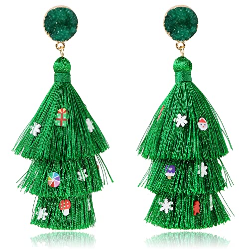Me&Hz Colorful Layered Tassel Earrings Bohemian Statement Tiered Tassel Big Dangle Drop Earrings for Women Druzy Studs Valentine’s Day Gift - color: Christmas B