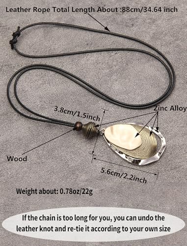 Kelake Leather Necklace for Women Men Teen Vinatge Boho Alloy Pendant Choker Jewelry Fashion Sweater Necklaces with Adjustable Genuine Leather Chain - color: Multilayer Alloy Teardrop Pendant