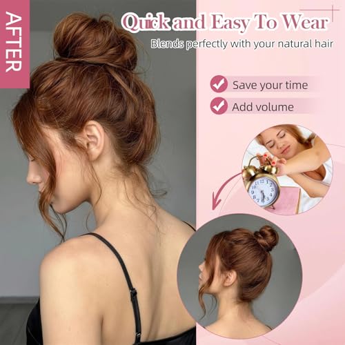 Messy Bun Hair Piece Human Hair Chignons Scrunchie Tousled Fluffy Bun Scrunchie Wig Stretchy Band Messy Buns Hair Clip Fake Messy Hair Buns Hair Pieces for Women Light Auburn - color: Light Auburn