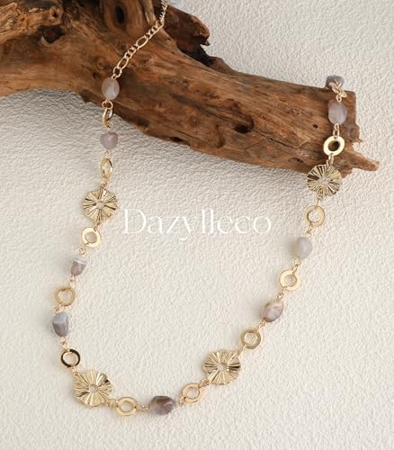 Long Gold Necklaces for Women Dainty Natural Stone Beaded Gold Necklace Mothers Day Gifts Boho Gold Costume Jewelry for Women - color: Grey