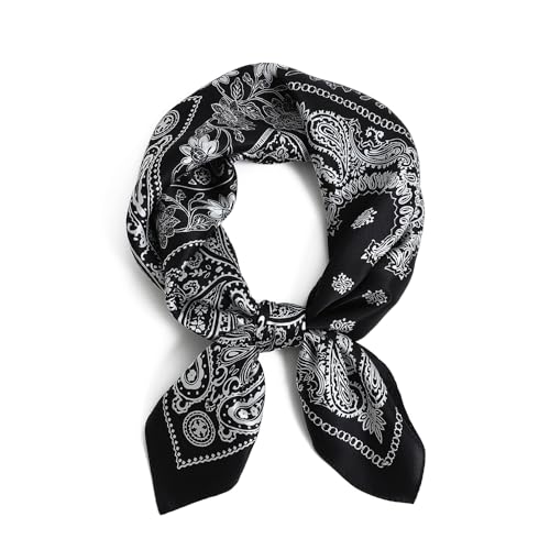 STARWHISPER 100% Pure Mulberry Silk Square Scarf-27''x27 Lightweight Hair Scarves Headscarf Night Sleeping with Gift Packed - color: Black Paisley Quartet