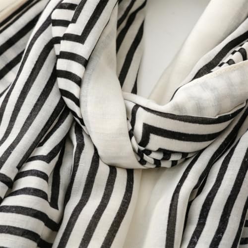 WaJuemy Travel Boho Scarf for Women Casual Lightweight Pashmina Scarves Fashion Multicolor Shawl Wraps with Fringed Beads - color: 35 Black Stripe