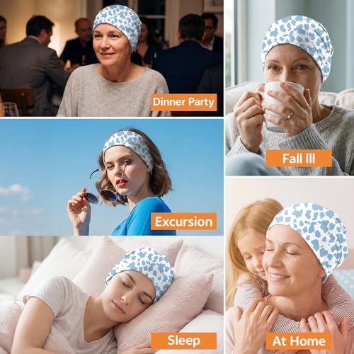 Chemo Caps Slouchy Beanie Hat Stretch Cancer Head Wraps Turban Sleep Headwear Scarf for Women Girls Men - color: I-11-blue Cow