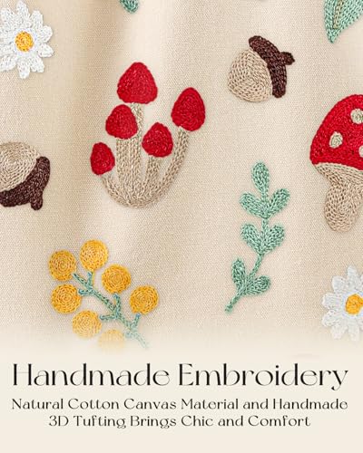 Miss Adola Embroidery Tote Bag with Pocket & Buckle - Reusable Canvas Tote for Women Cute Aesthetic Work Shopping Grocery Bag - style: Shiitake