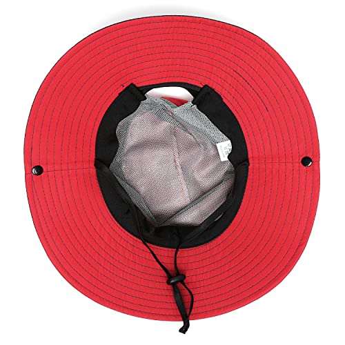 Womens Summer Sun Hat Beach Hat Wide Brim Outdoor UV Protection Hat Foldable Cool Mesh Ponytail Bucket Hat - color: Red-blue