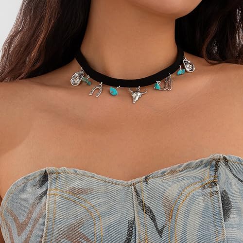Layered Boho Necklaces for Women Gold Coin Pendant Necklaces Stackable Turquoise Choker Necklace for Women Western Jewelry - style: Style 13