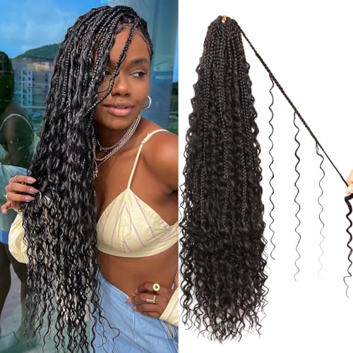 Goddess Boho Box Braids Crochet Hair-8 Packs 24 Inch Crochet Box Braids for Black Women Pre Looped (1B#, 24 Inch(Pack of 8)) - color: 1B#, size: 24 Inch (Pack of 8)
