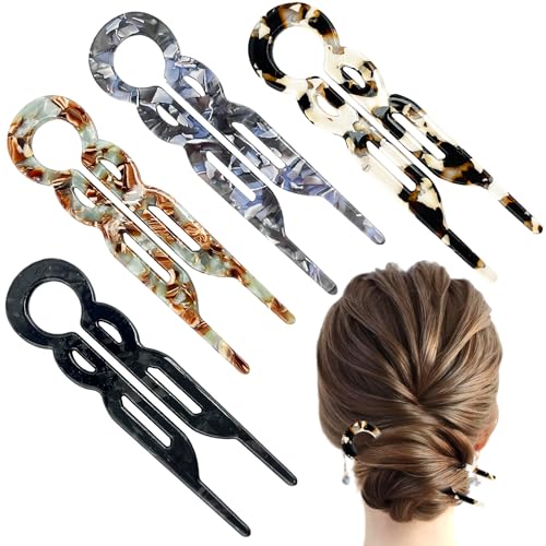4 PCS French Hair Pins, Prestige Hair Pin for Women French Hairpin U-Shaped Elegant Clips Decorative New Styling Accessories for All Types (French) - color: French