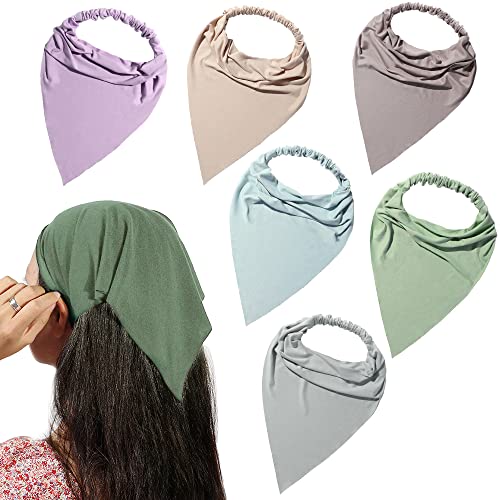 Vercret 6 Pack Hair Scarf Headband for Women Elastic Bandana Head Scarf Large Boho Triangle Kerchief with Clips Non Slip Scarves - color: H Warm Colors