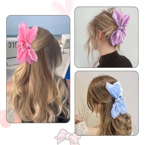 Bow Claw Clips Hair Clips Big Hair Bows for Women Butterfly Styling Large Hair Clips for Thick Hair for Girls Hair Accessories for Teen 3PC - color: 3PC-Pink+Wathet+Lilac