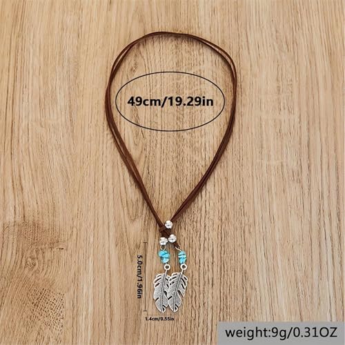Boho Outfits for Women Boho Necklaces Country Concert Outfits Nashville Western Jewelry Choker Necklaces Long Leather Necklace Western Dress Jewelry Country Cowgirl Accessories Gifts - color: G:Turquoise Feather Necklace