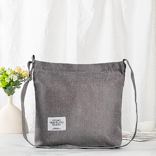 Covelin Women's Retro Large Size Canvas Shoulder Bag Hobo Crossbody Handbag Casual Tote - color: Light Grey