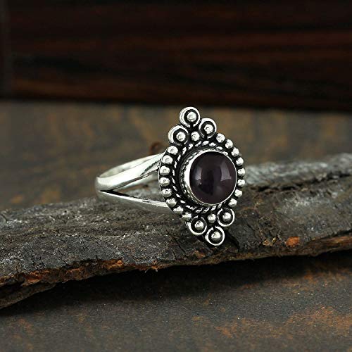 Round Shape Natural Gemstone Vintage Style Handmade Rings for Women - 925 Silver Overlay Handmade Birthstone Ring Jewelry Gift for Her Mom Wife Sister - color: Black Onyx