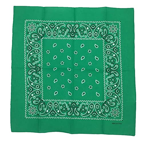 Vamqor 12pcs Bandana for women and men 100% Cotton Custom Fashion Paisley Design Multifunctional Outdoor Square Handkerchief - color: Green