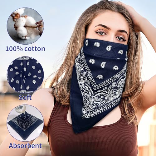 6 Pack Pure Cotton Bandana, Multi-Purpose Square Handkerchief, Face Mask headband for Men and Women - color: Navy Blue