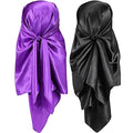 SATINIOR 35 Inch Silky Head Scarf 2 Pcs Large Square Neck Scarf Sleeping Hair Wrapping Satin Bandana for Women - color: Purple, Black, style: Classic