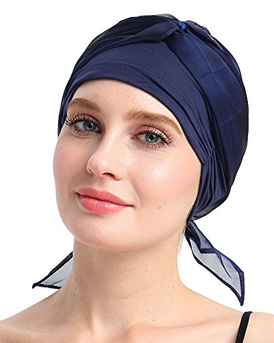 Chemo Headwear Turbans for Women Long Hair Head Scarf Headwraps Cancer Hats - color: Both Navy