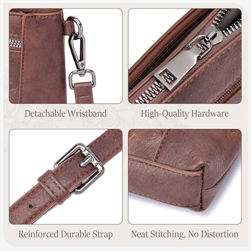 MEITRUE Wristlet Wallet Small Crossbody Bags for Women Clutch Purse Leather Phone Purse with Adjustable & Detachable Strap - color: A4-coffee-179