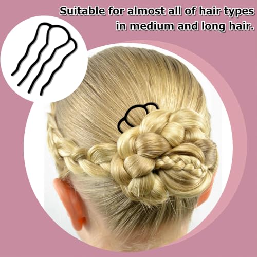 6 Piece Metal Hair Side Combs & Forks, U Shape for Vintage Updo Bun Hairstyles, Hair Accessories (4 Styles) - color: Black-4 Teeth