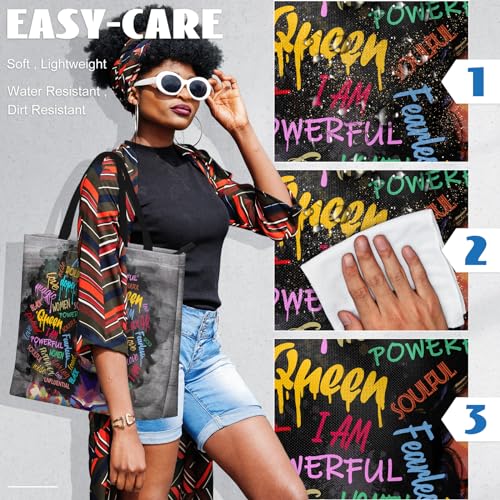 African American Women Tote Bag Black Shoulder Handbag For Women Fit Work Beach Labtops With Zip - color: Black Women 5