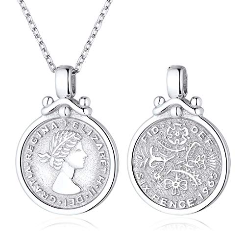 ChicSilver Coin Necklace Sterling Silver Vintage Round Circle Disc Dainty Coin Pendant Necklaces for Women - color: Style B - Silver