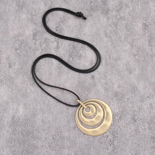 JAOYU Bohemian Necklaces for Women Leather Necklace Wood Pendant Choker Long Brown Necklace Chunky Circle Boho Hippie Jewelry - style: Large Pendant Necklace