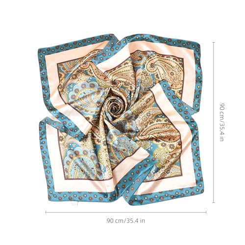 35” Satin Large Square Head Scarves-Like Silk Satin Scarf for Hair Wrapping at Night Bandana Square Scarf for Sleeping - color: Snowflake Edge-peacock Green