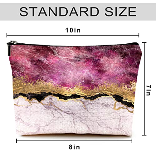 Cute Makeup Bag for Purse Canvas Waterproof Funny Cosmetic Bags for Women Zipper Travel Toiletry Pouch-Wine Marble Makeup Bags - color: Wine Marble Makeup Bags