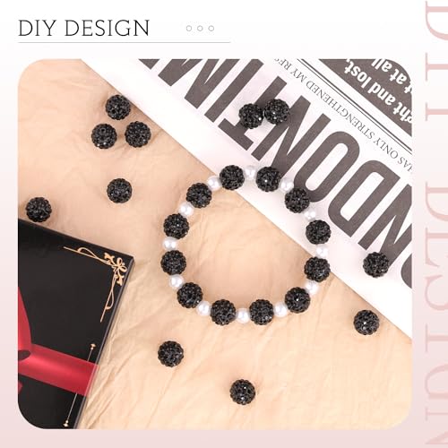 100 pcs 10mm Rhinestone Beads for Jewelry Making, Black Shiny Round Shamballa Disco Beads Bulk, Sparkle Crystal Clay Christmas for Bracelet Baseball Necklace Earring Crafting and DIY - color: Black, size: 10mm/100pcs