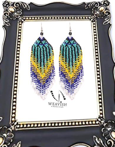 Long Beaded Dangle Earrings – Boho Native Handmade Seed Bead Tassel Bohemian Large Statement Drop Fringes for Women - color: Pattern5