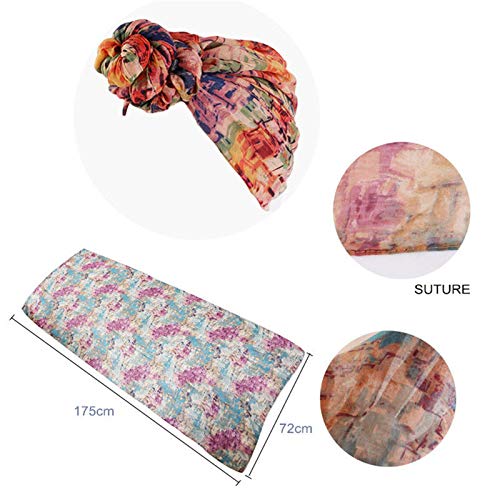 Qianmome Womens Big Flower Turban Beanie Elegant Cap Head Wrap Stretch Long Hair Scarf Headscarf - color: 4pieces-24-style 1