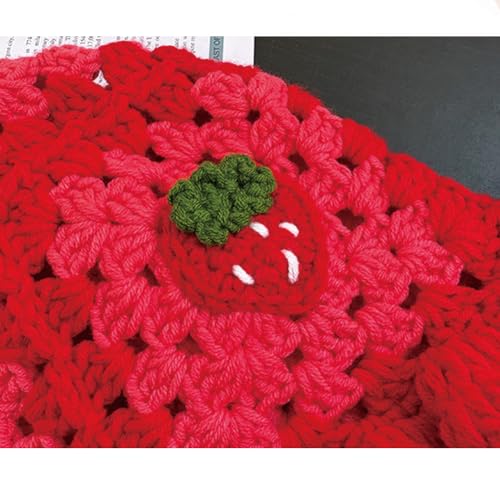 KORADI Womens Crochet Bucket Hat Ruffled Brim Knitted Hats Winter Boho Handmade Caps - color: Red-strawberry