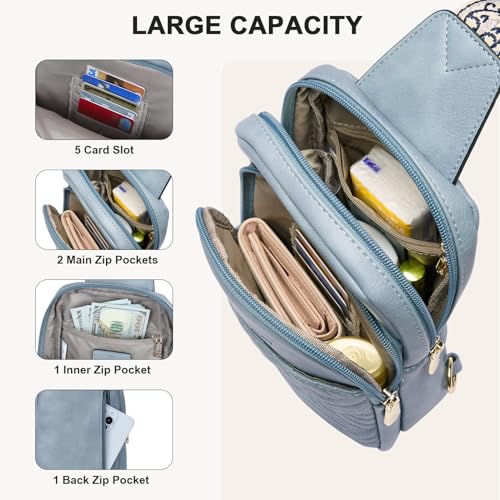 BOSTANTEN Sling Bag Quilted Crossbody Bags for Women Cross Body Purse Leather Fanny Pack with Adjustable Guitar Strap - color: A-light Blue