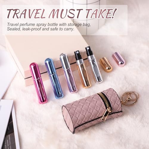 JPNK Mini Refillable Perfume Portable Atomizer Bottle 5PCS Travel Size Spray Refillable Refill Bottle 5 ml with Travel and Outgoing Bag