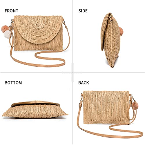 Dailyacc Straw Shoulder Bag For Women Woven Purse Beach Envelope Clutch Straws Wallet | Straw - color: A - Khaki