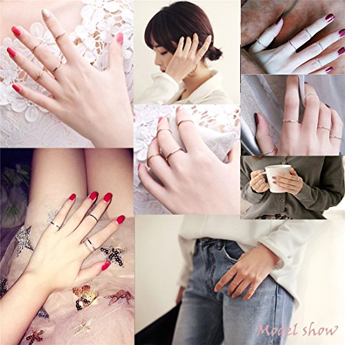8pcs 1MM Thin Stainless Steel Knuckle Midi Stacking Rings for Women Plain Band Comfort Fit - color: Flat - Gold 8pcs(size 3 to 10)