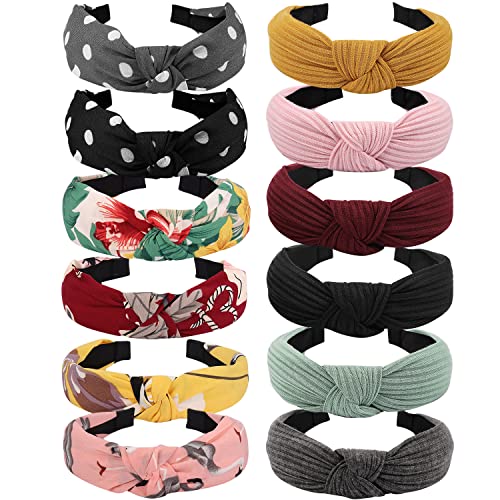 VELSCRUN 12 Pack Boho Headbands for Women and Girls - Wide Hair Accessories, Gift Set - color: headbands 09