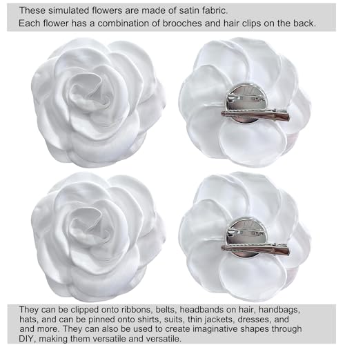 Sanrich Women's Brooches 4pcs Rose Flower Hair Clip Mexican Hair Flowers Clips Hairpin Brooch Tea Party Hats Headpieces (white) - color: white