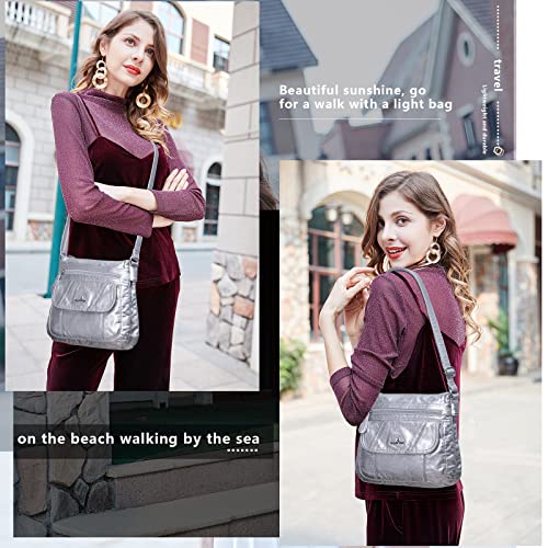 Angelkiss Small Womens Crossbody Bag Leather Shoulder Purse for Women Hobo Bag with Adjustable Shoulder Strap - color: Silver